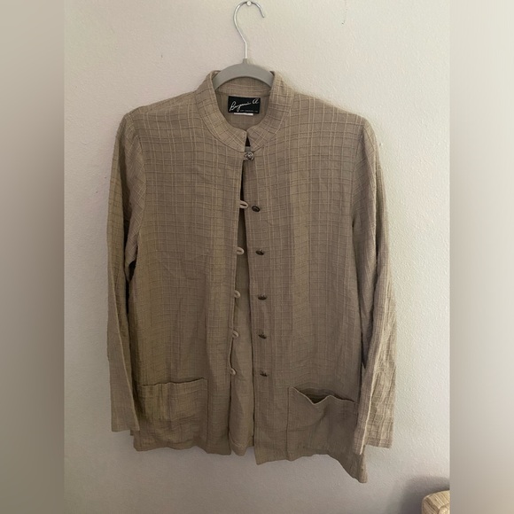 Women's Benjamin A. Los Angeles, Tunic Summer Button Up Jacket, Size 10, Taupe - Picture 1 of 5
